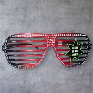 Shutter Shades Glow in the Dark Party Glasses Unisex with faux divot rhinestone